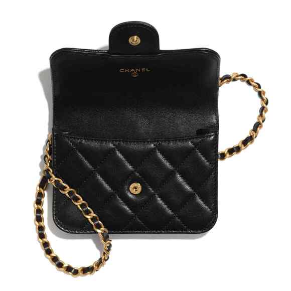 Chanel 21A Black Flap Coin Purse With Chain Gold Handle Shoulder Crossbody Bag - Picture 10 of 12